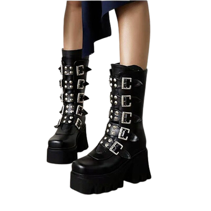 Funki Findz | Boots | Women's Chunky Mid-Calf Buckle Boot