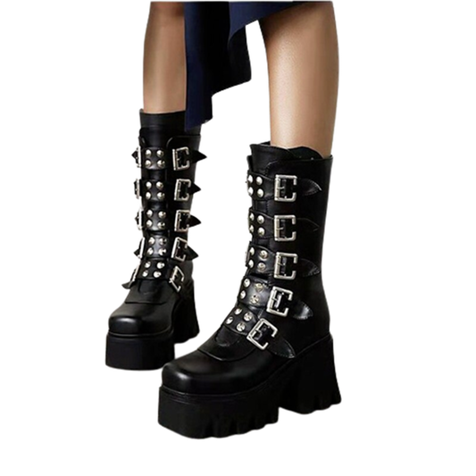 Funki Findz | Boots | Women's Chunky Mid-Calf Buckle Boot