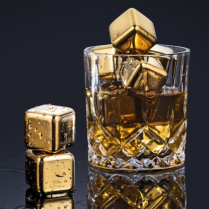 Funki Findz | Whisky Stones | Gold Stainless Steel Ice Cube Sets