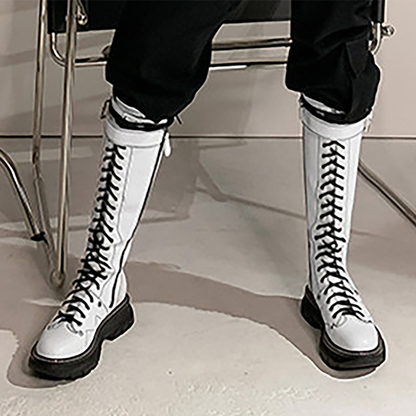 Funki Findz | Boots | Women's White Knee High Lace Up Boots