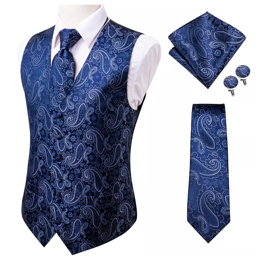 Funki Findz | Vests | Men's Formal 4 Pcs Silk Slim Waistcoat Sets