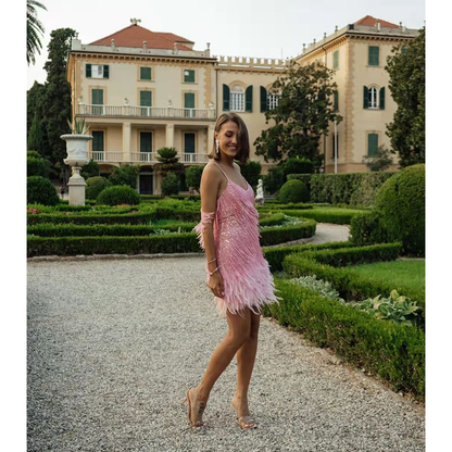 Funki Findz | Dresses | Women's Sequin Feather Fringe Dress