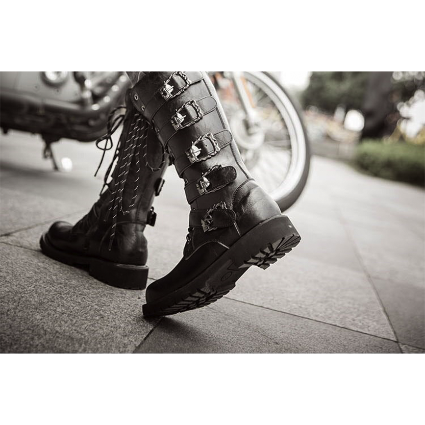 Funki Findz | Boots | Men's Buckle Strap Mid-Calf Gothic Boots