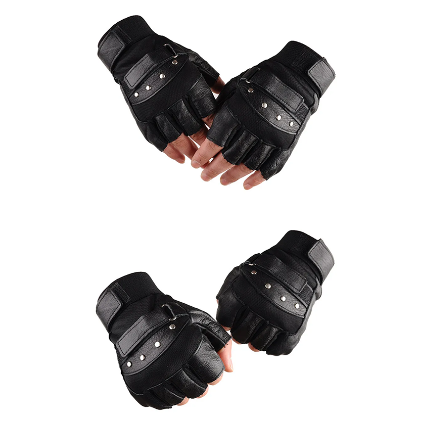 Funki Findz | Gloves | Men's Half Finger Leather Punk Gloves