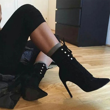 Funki Findz | Boots | Women's Suede High Stiletto Ankle Boots