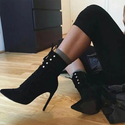 Funki Findz | Boots | Women's Suede High Stiletto Ankle Boots