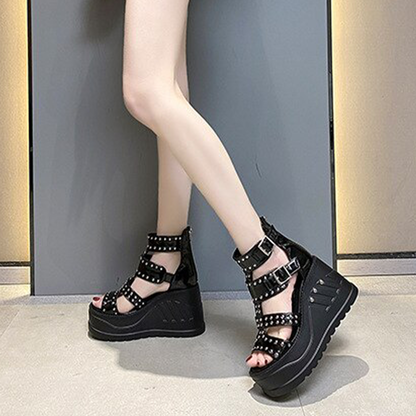 Funki Findz | Shoes | Women's Gothic Punk Rivet Wedge Sandal
