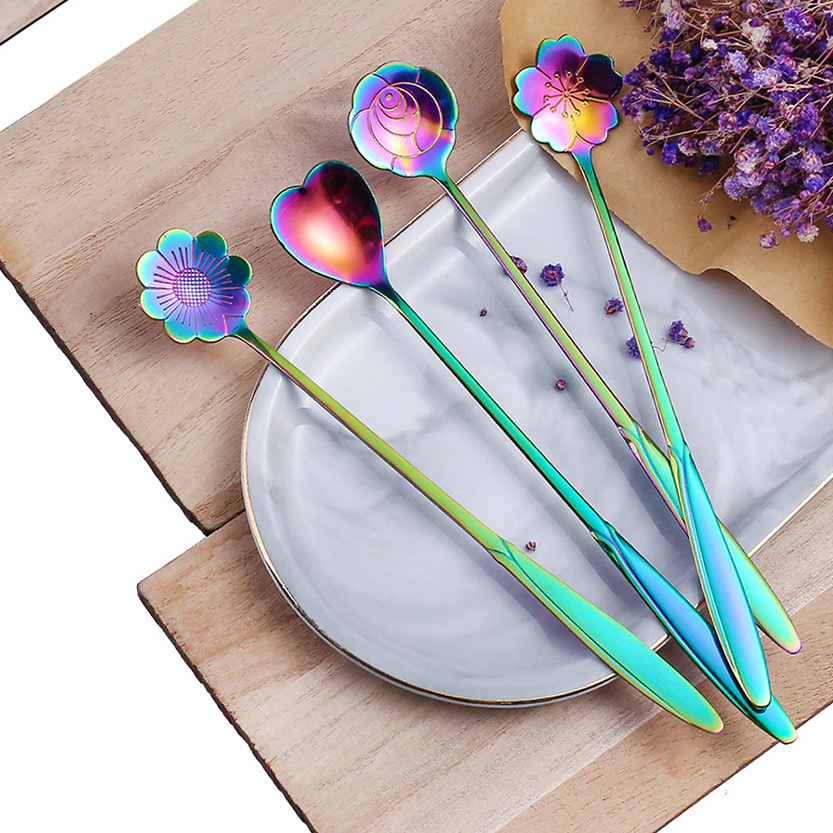 Funki Findz | Spoons |  Flower Spoons | Long Handle Spoons 4Pc