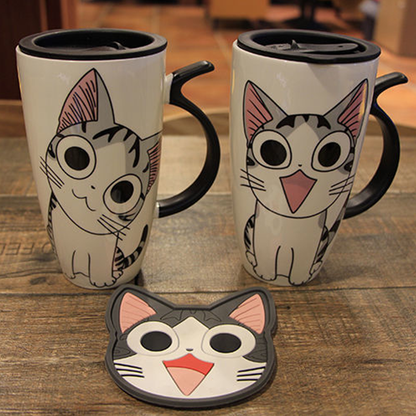 Funki Findz | Mugs | Large Ceramics Cat Mug | Spoon Lid | 20oz