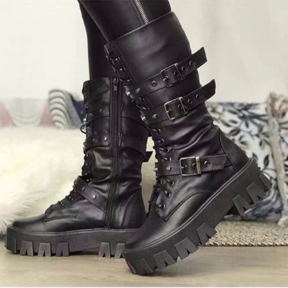 Funki Findz | Boots | Women's Mid-Calf Lace-Up Motorcycle Boot