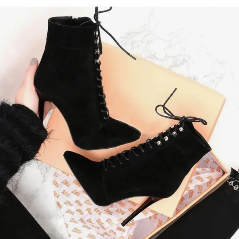 Funki Findz | Boots | Women's Suede High Stiletto Ankle Boots