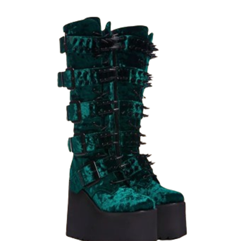 Funki Findz | Boots | Women's Red Buckle Strap Platform Boots