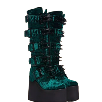 Funki Findz | Boots | Women's Red Buckle Strap Platform Boots