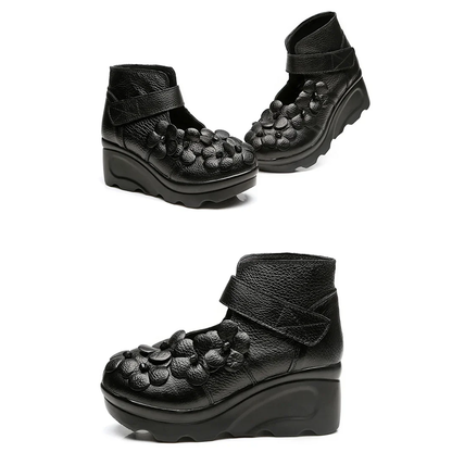 Funki Findz | Shoes | Women's Cute Red Flower Leather Wedges
