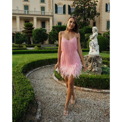 Funki Findz | Dresses | Women's Sequin Feather Fringe Dress