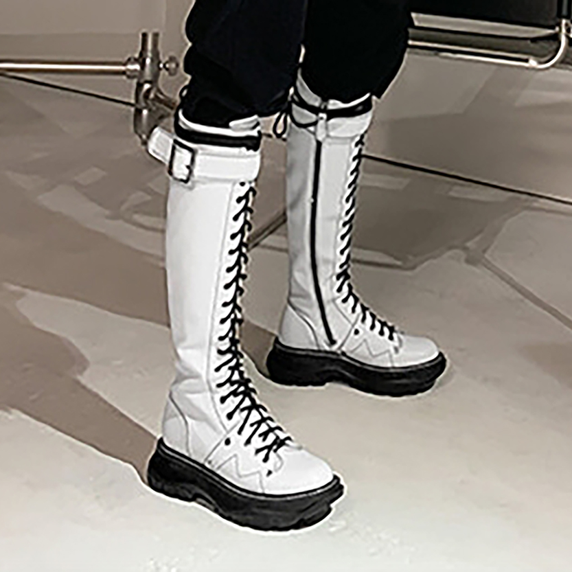 Funki Findz | Boots | Women's White Knee High Lace Up Boots
