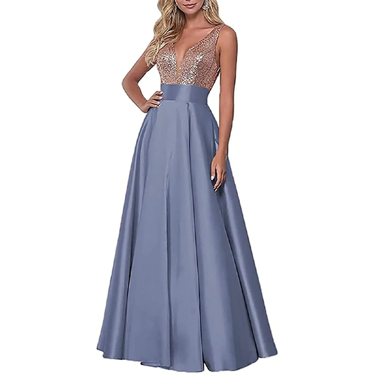 Funki Findz | Dresses | Women's Satin Sequin Evening Dress