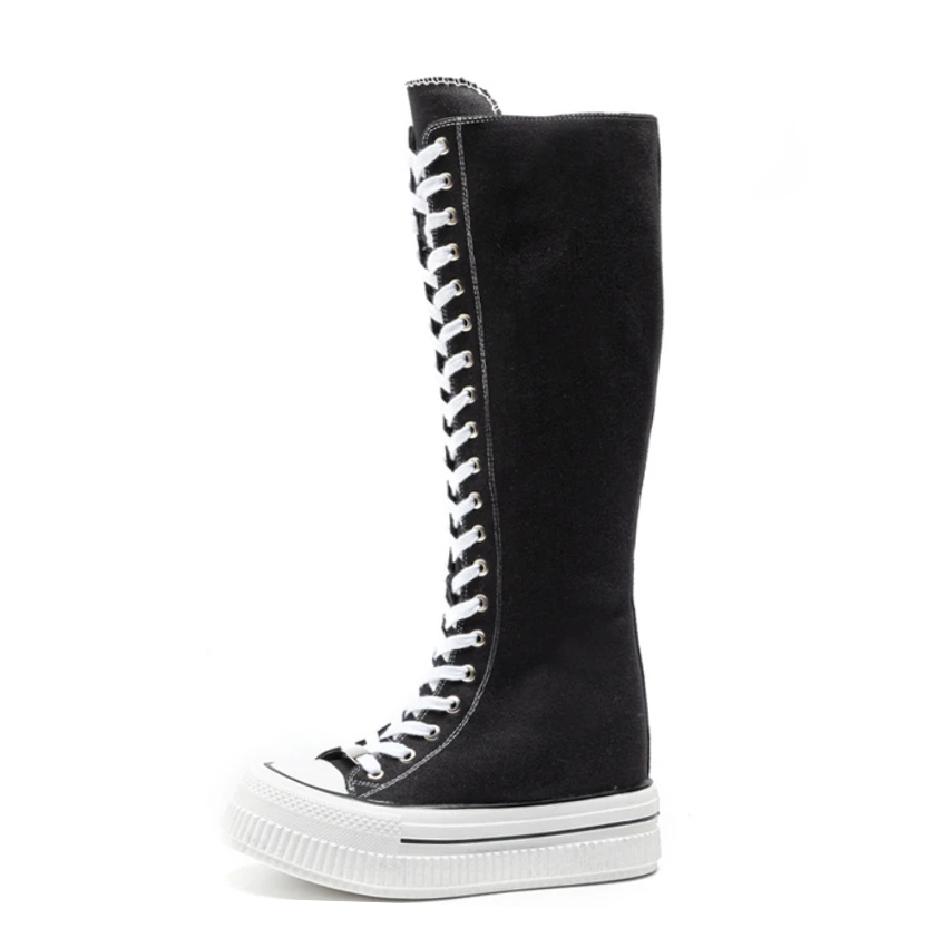 Funki Findz | Boots | Women's Lace Up Knee High Canvas Boots