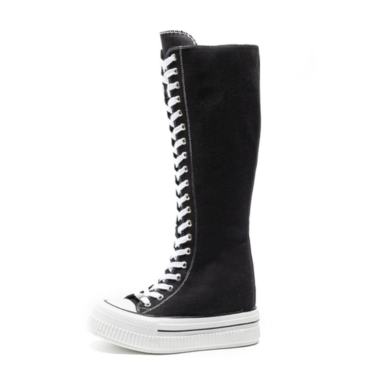 Funki Findz | Boots | Women's Lace Up Knee High Canvas Boots