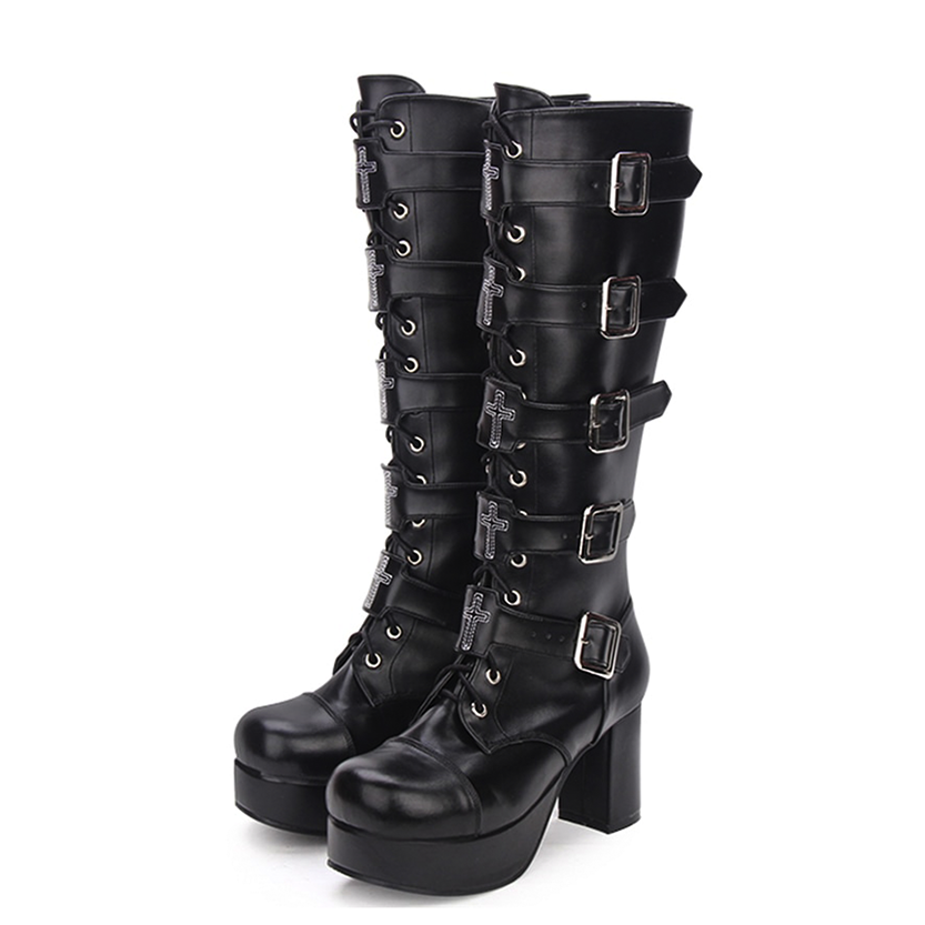 Funki Findz | Boots | Women's Punk Cross and Buckle Strap Boot