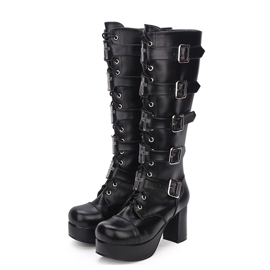 Funki Findz | Boots | Women's Punk Cross and Buckle Strap Boot