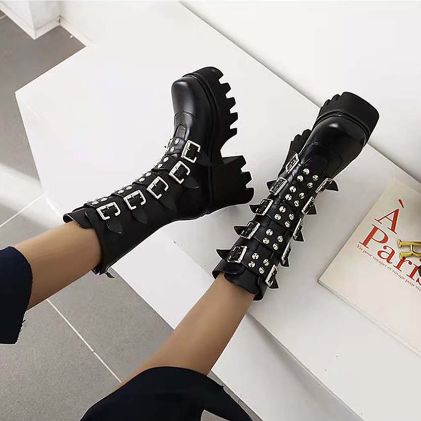 Funki Findz | Boots | Women's Chunky Mid-Calf Buckle Boot