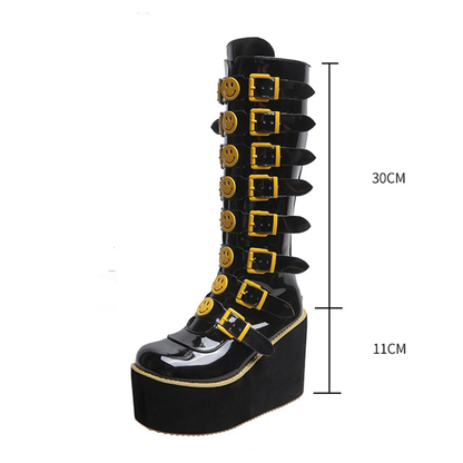 Funki Findz | Boots | Women's Black Yellow Smiley Face Boots