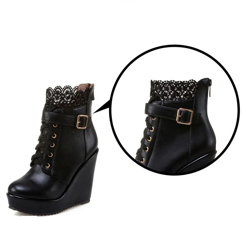 Funki Findz | Boots | Women's High Lace Top Wedge Ankle Boots