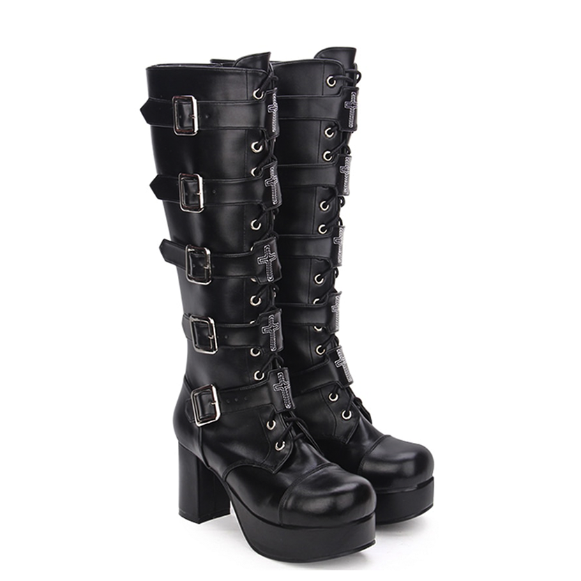 Funki Findz | Boots | Women's Punk Cross and Buckle Strap Boot