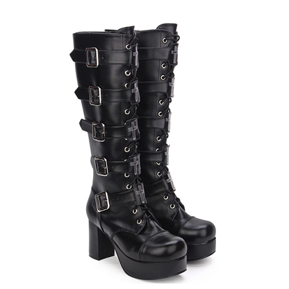 Funki Findz | Boots | Women's Punk Cross and Buckle Strap Boot