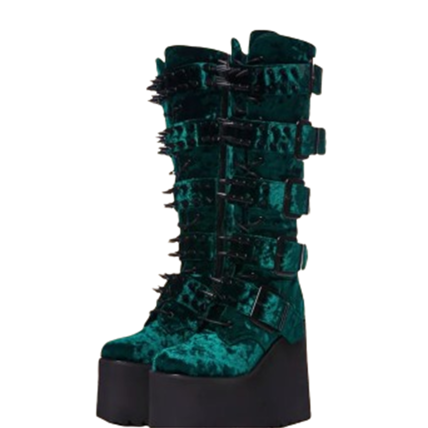 Funki Findz | Boots | Women's Red Buckle Strap Platform Boots