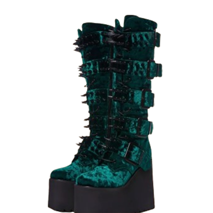 Funki Findz | Boots | Women's Red Buckle Strap Platform Boots