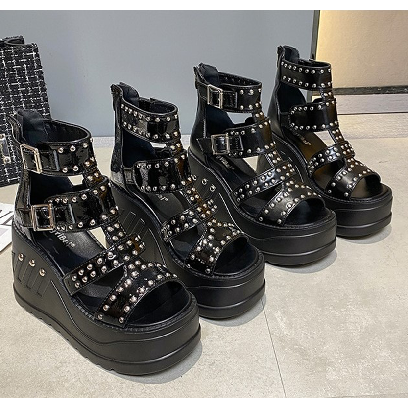 Funki Findz | Shoes | Women's Riveted Platform Wedge Sandals