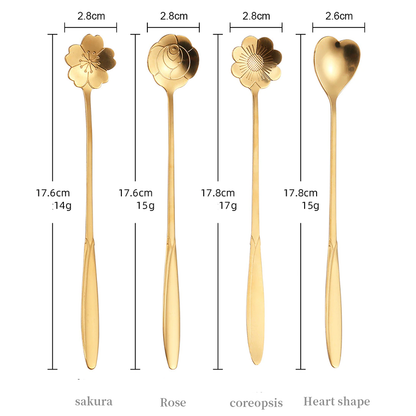 Funki Findz | Spoons |  Flower Spoons | Long Handle Spoons 4Pc