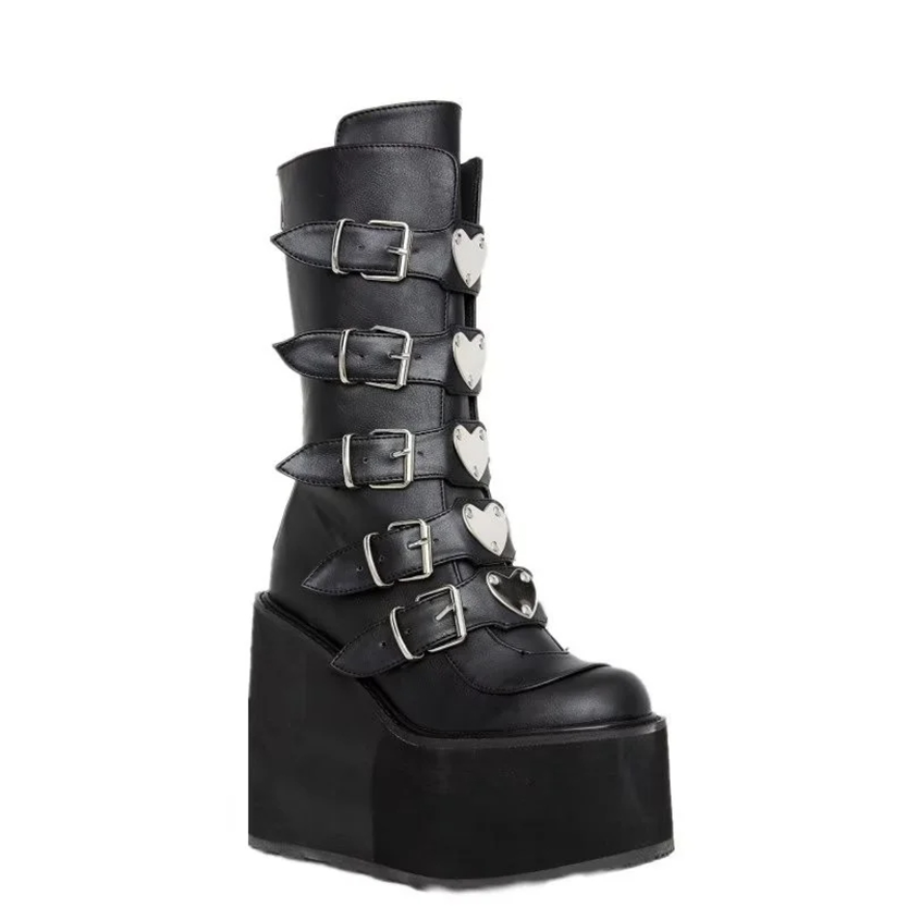 Funki Findz | Boots | Women's High Chunky Wedge Buckle Boots
