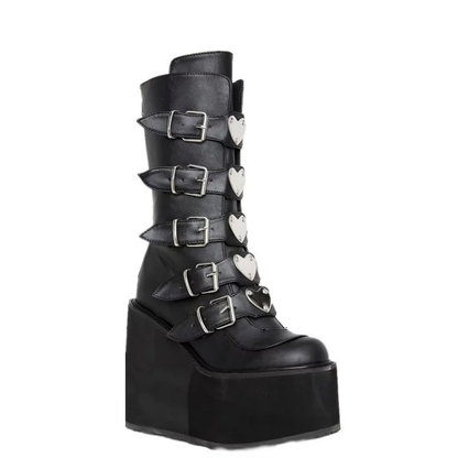 Funki Findz | Boots | Women's High Chunky Wedge Buckle Boots