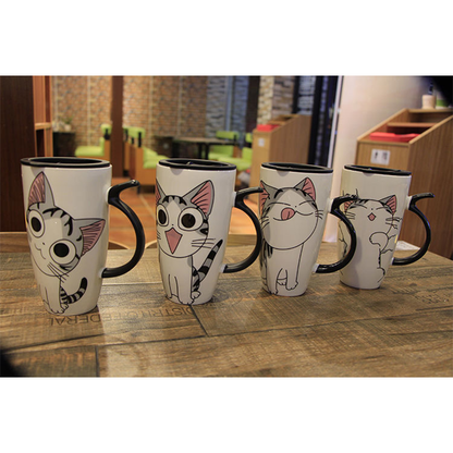 Funki Findz | Mugs | Large Ceramics Cat Mug | Spoon Lid | 20oz