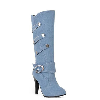 Funki Findz | Boots | Women's Knee High Denim Stiletto Boots