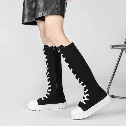 Funki Findz | Boots | Women's Over Knee Lace Up Canvas Boots