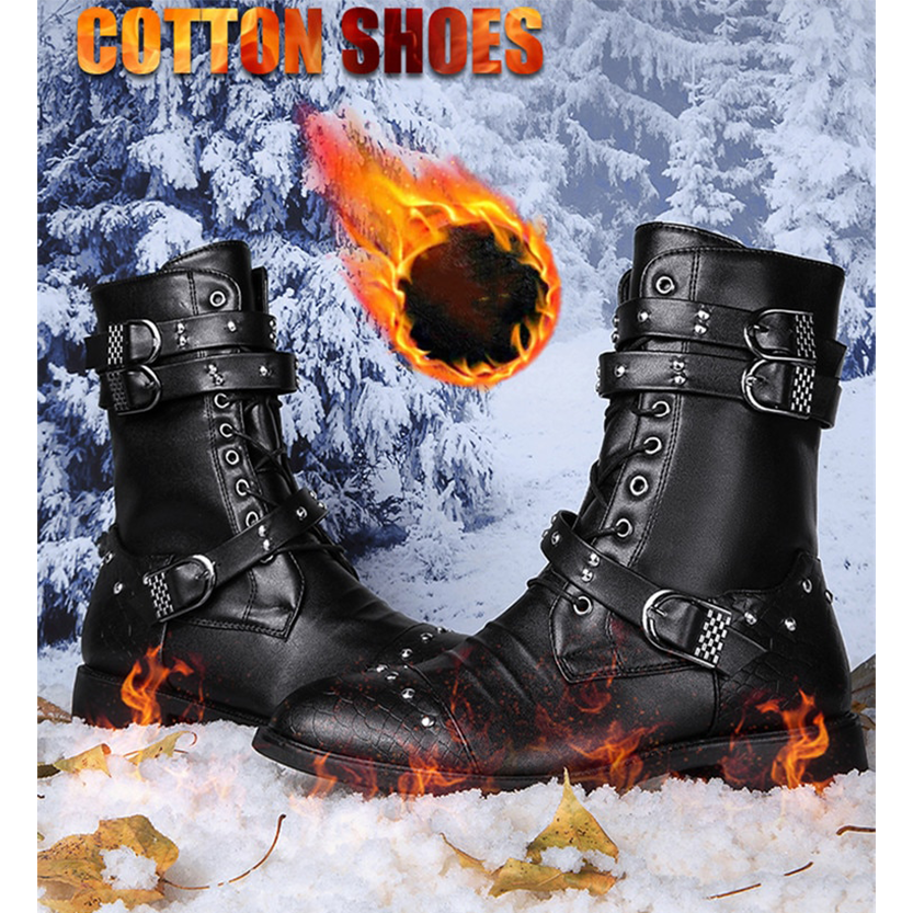 Funki Findz | Boots | Men's Leather Lace Up Buckle Strap Boots