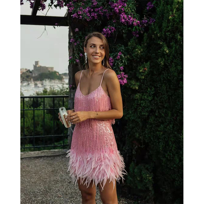 Funki Findz | Dresses | Women's Sequin Feather Fringe Dress