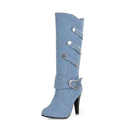 Funki Findz | Boots | Women's Knee High Denim Stiletto Boots