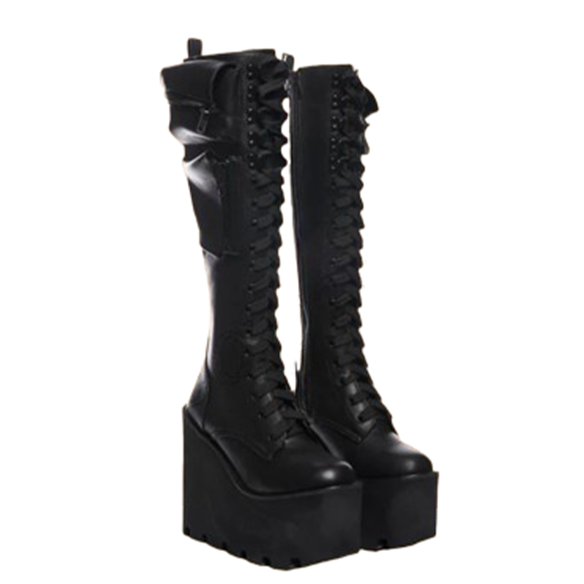 Funki Findz | Boots | Women's Red Buckle Strap Platform Boots