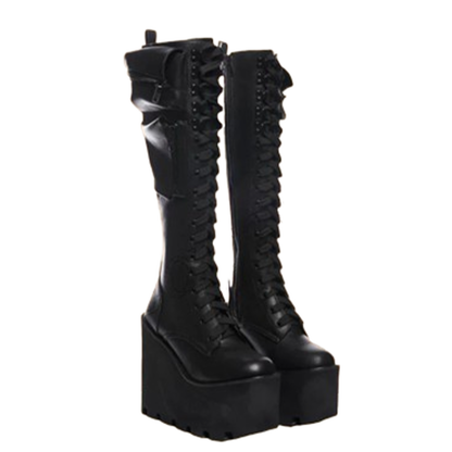 Funki Findz | Boots | Women's Red Buckle Strap Platform Boots