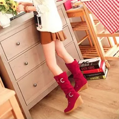 Funki Findz | Boots | Women's Mid-Calf Suede Wedge Stud Boot