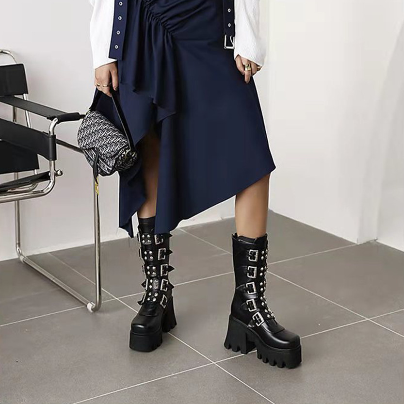 Funki Findz | Boots | Women's Chunky Mid-Calf Buckle Boot