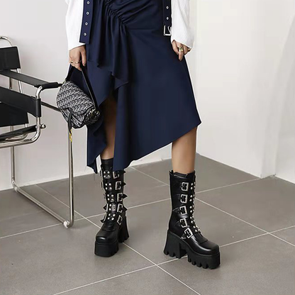 Funki Findz | Boots | Women's Chunky Mid-Calf Buckle Boot
