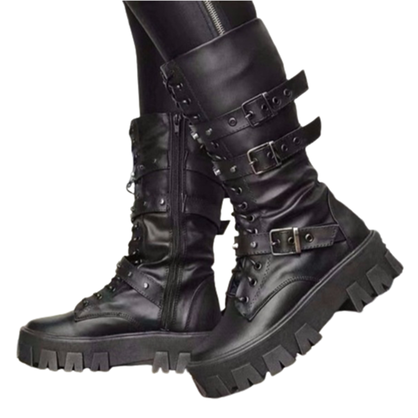 Funki Findz | Boots | Women's Mid-Calf Lace-Up Motorcycle Boot