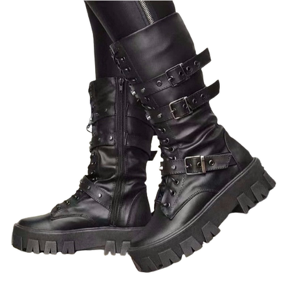 Funki Findz | Boots | Women's Mid-Calf Lace-Up Motorcycle Boot