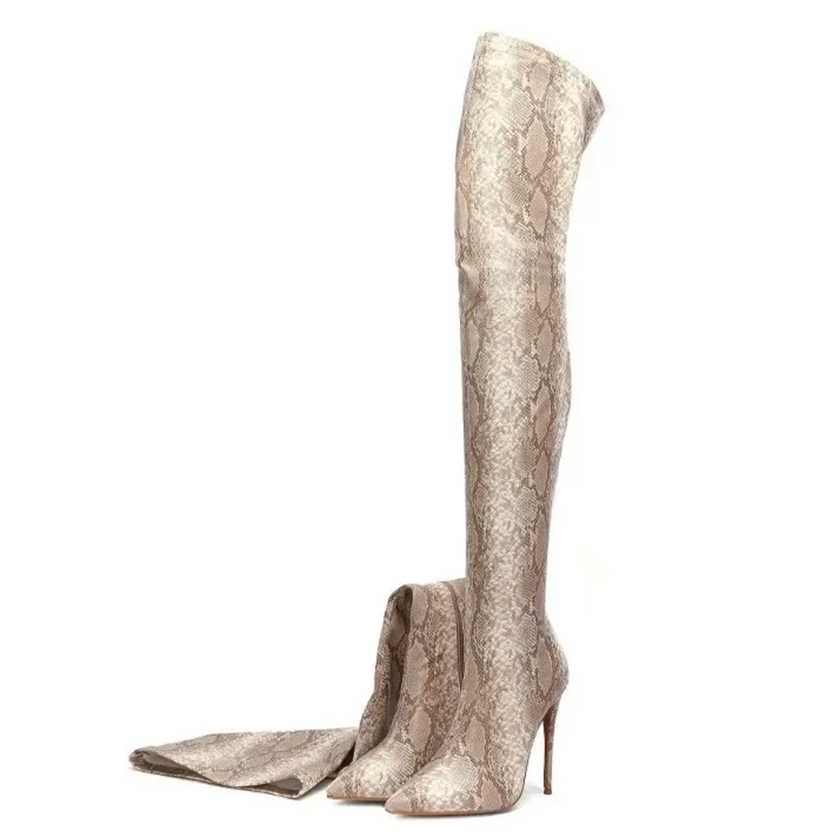 Funki Findz | Boots | Women's Snake Print Cloth Long Boots